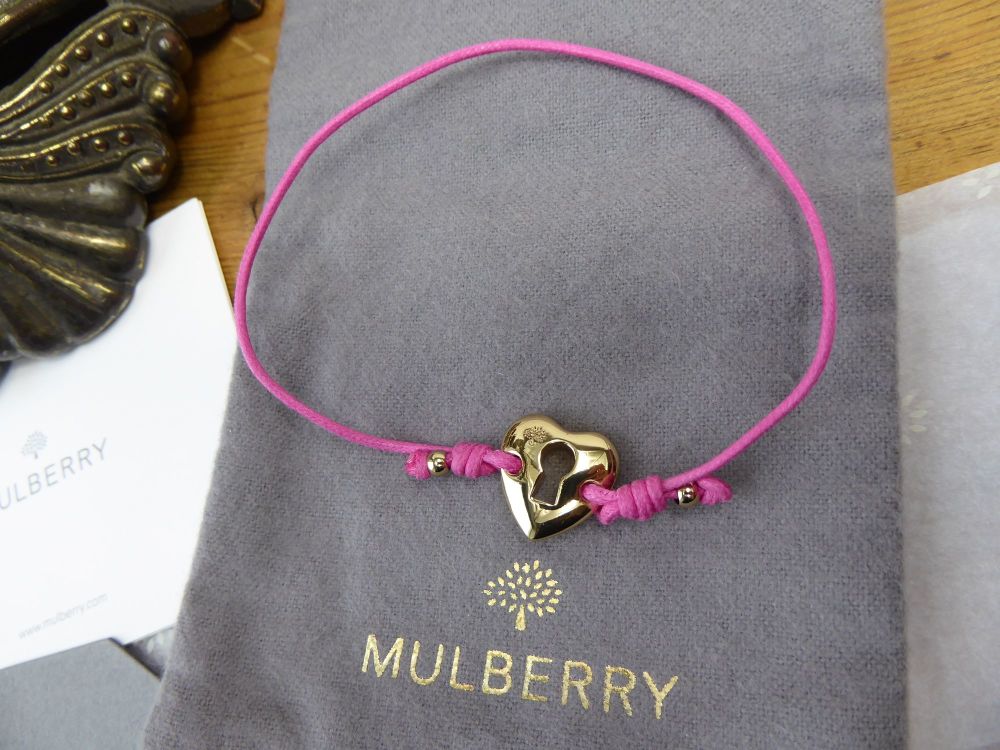 Mulberry 'Key to my Heart' Gold Heart Friendship Bracelet in Mulberry Pink - SOLD