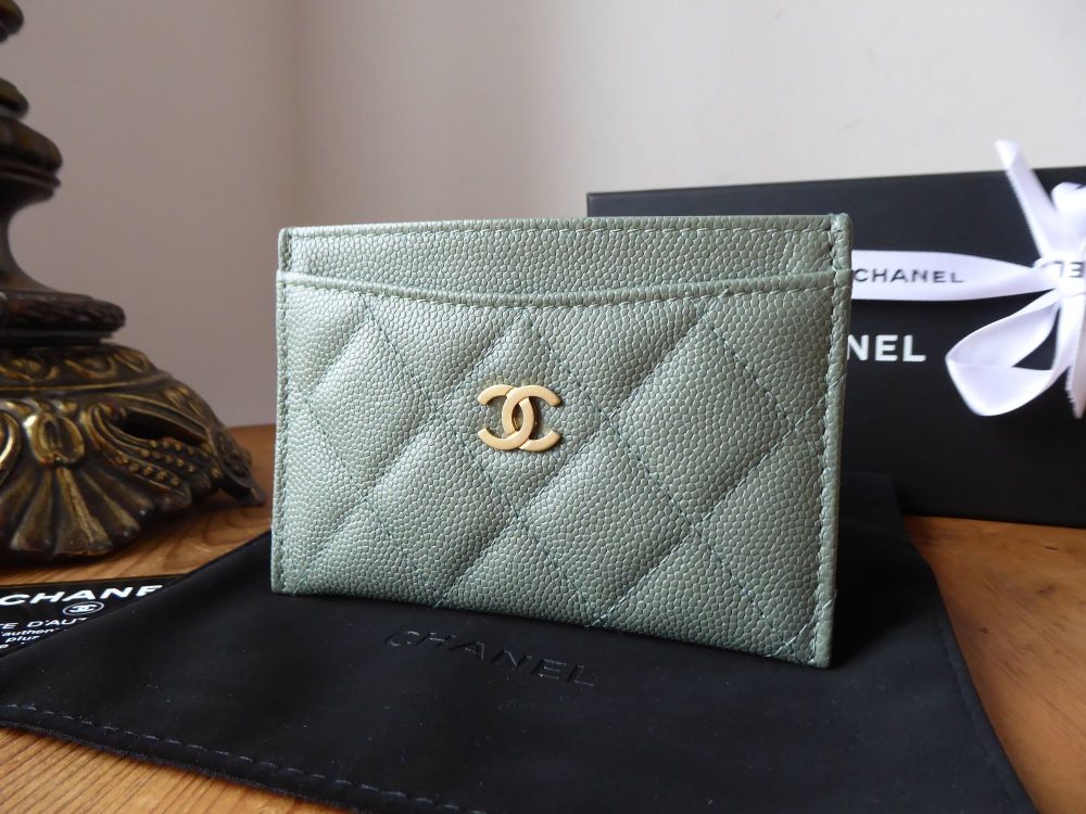 Chanel Classic Quilted Card Slip Holder in Iridescent Khaki Caviar Leather  - SOLD