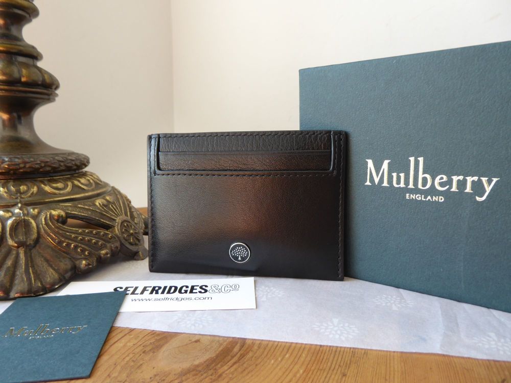 Mulberry Card Slip Holder in Smooth Black Calfskin with Tree Plaque - New 