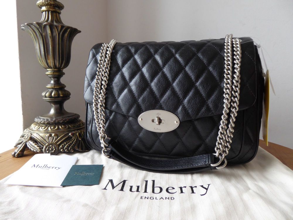 Mulberry Darley Large Shoulder Bag in Black Quilted Shiny Buffalo Leather - New