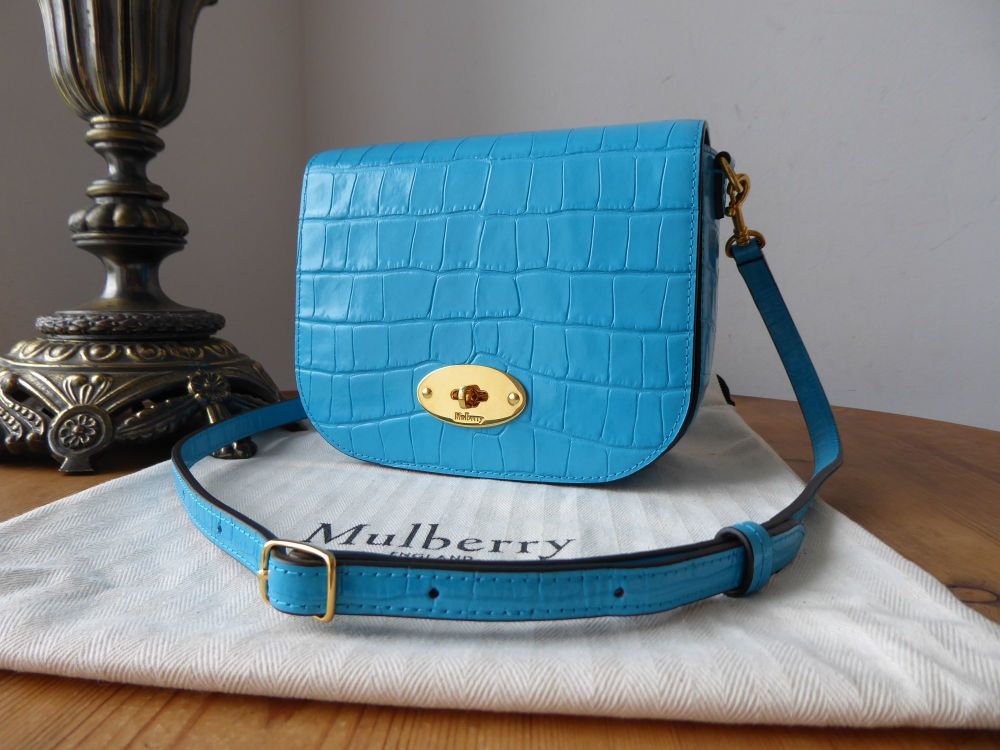 Mulberry Small Darley Satchel in Shiny Croc Embossed Azure Blue Nappa - SOLD
