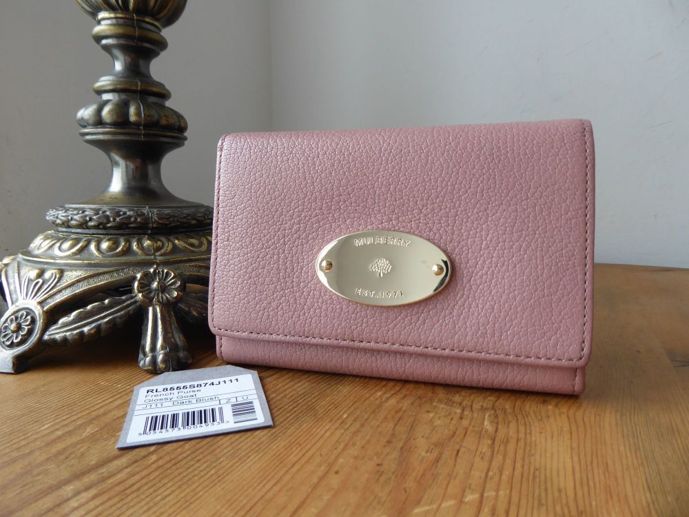 Mulberry Plaque French Purse Wallet In Dark Blush Glossy Goat - SOLD