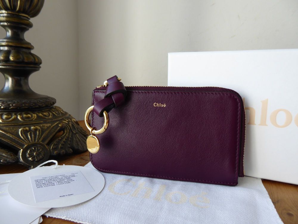 Chloe Card Holder Zip Wallet in Intense Violine Violet Purple Calfskin - SOLD