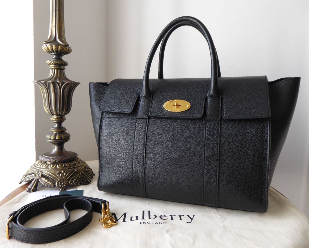 Mulberry Large Bayswater with Strap in Black Small Classic Grain - SOLD