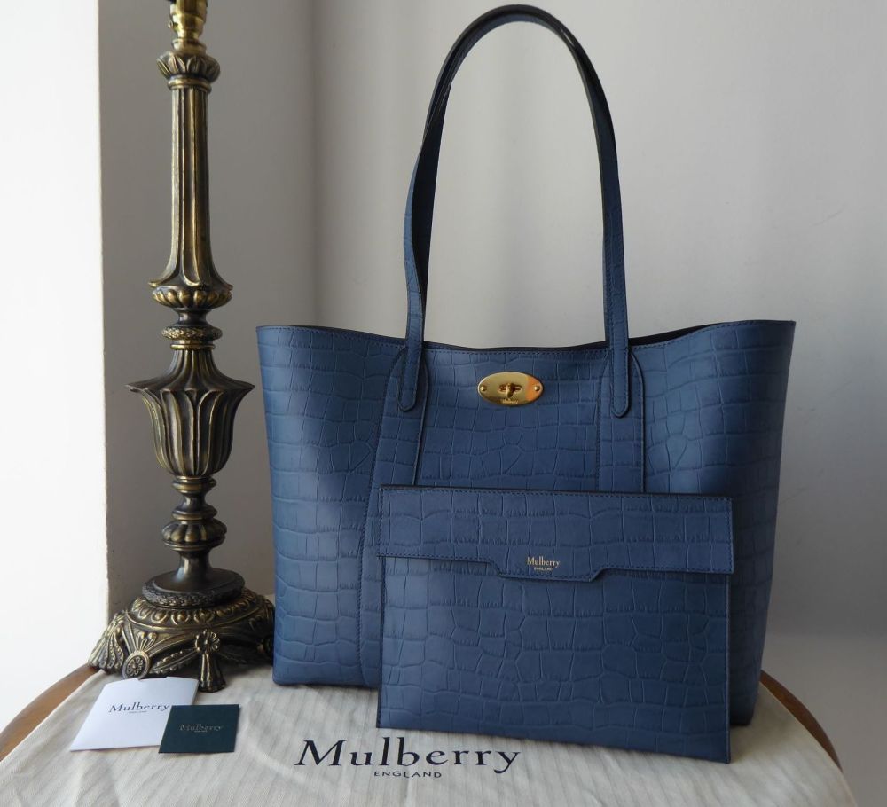 Mulberry Bayswater Tote in Pale Navy Matte Croc Printed Leather - SOLD