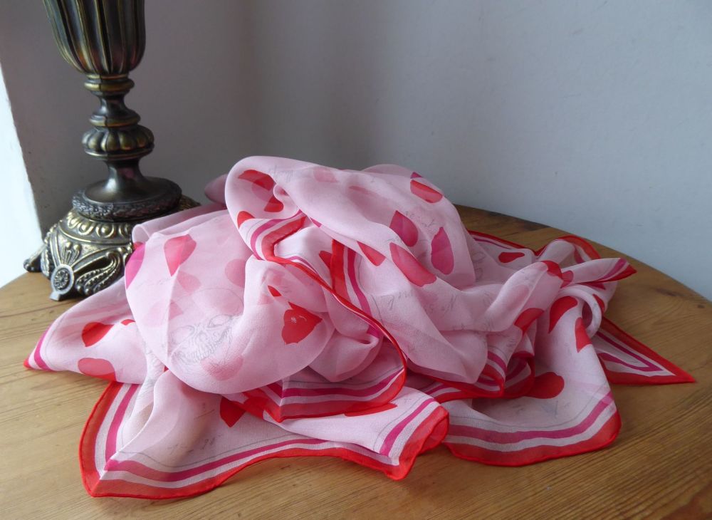 Alexander McQueen Skull & Petal Pink Square Scarf Wrap 100% Silk Chiffon - SOLD