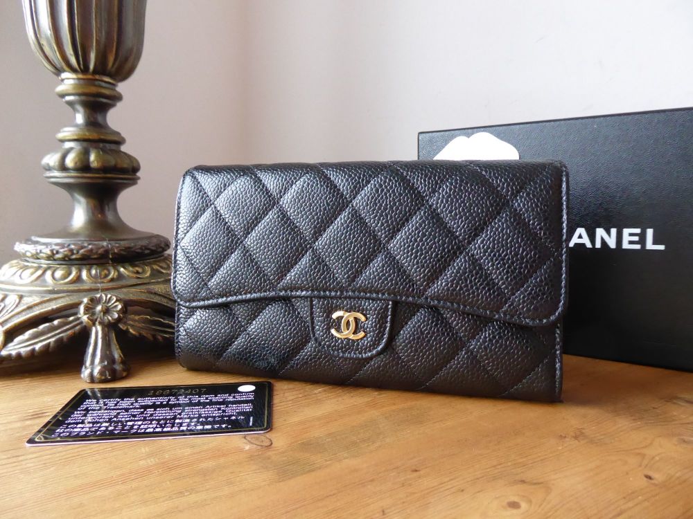Chanel Classic Continental Flap Purse Wallet In Black Caviar With