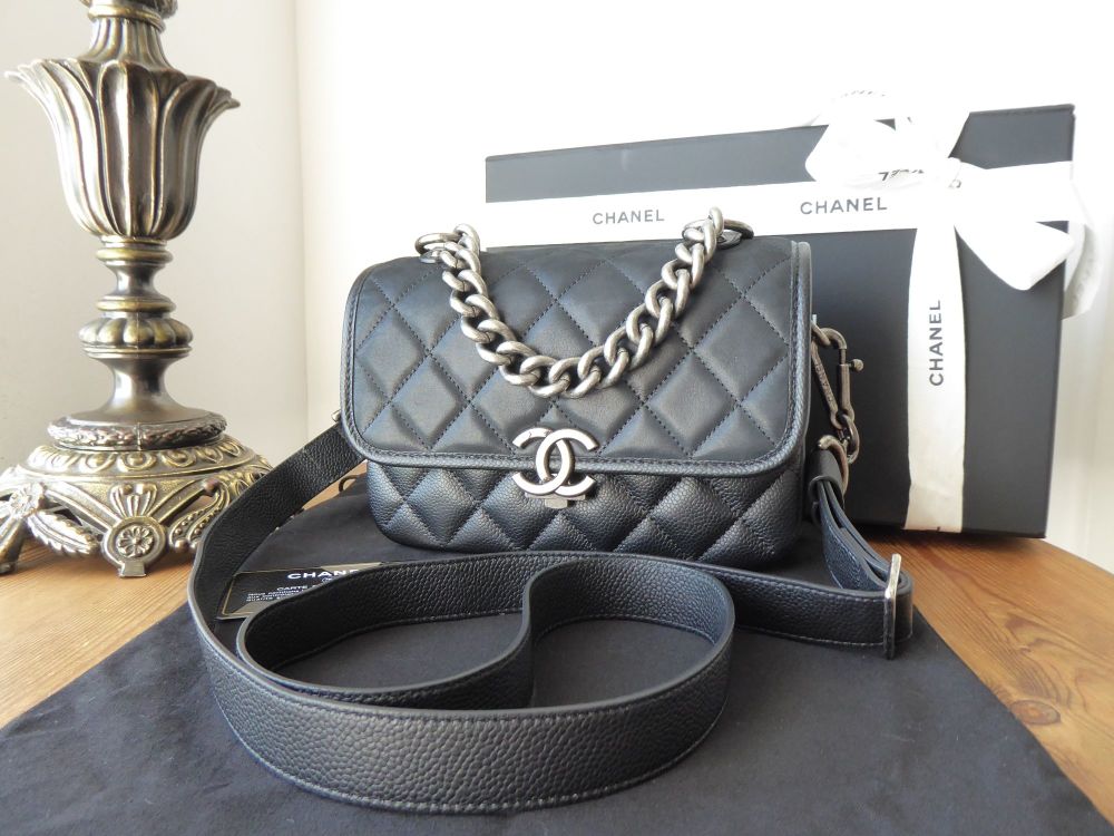 Chanel Daily Carry Small Messenger in Black Quilted Iridescent Velvet Calfskin and Caviar Leather - SOLD