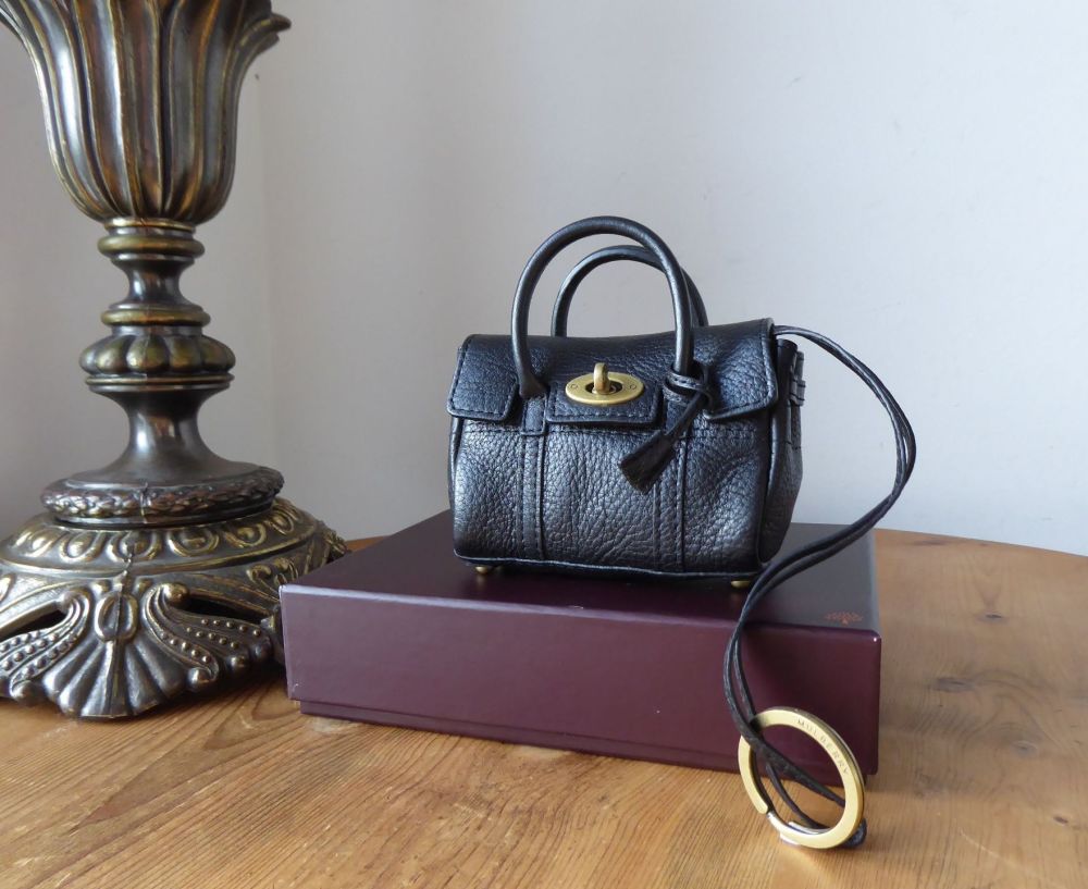 Mulberry Mini Shrunken Bayswater Bag Charm Key Pouch in Black Natural Leather  - SOLD