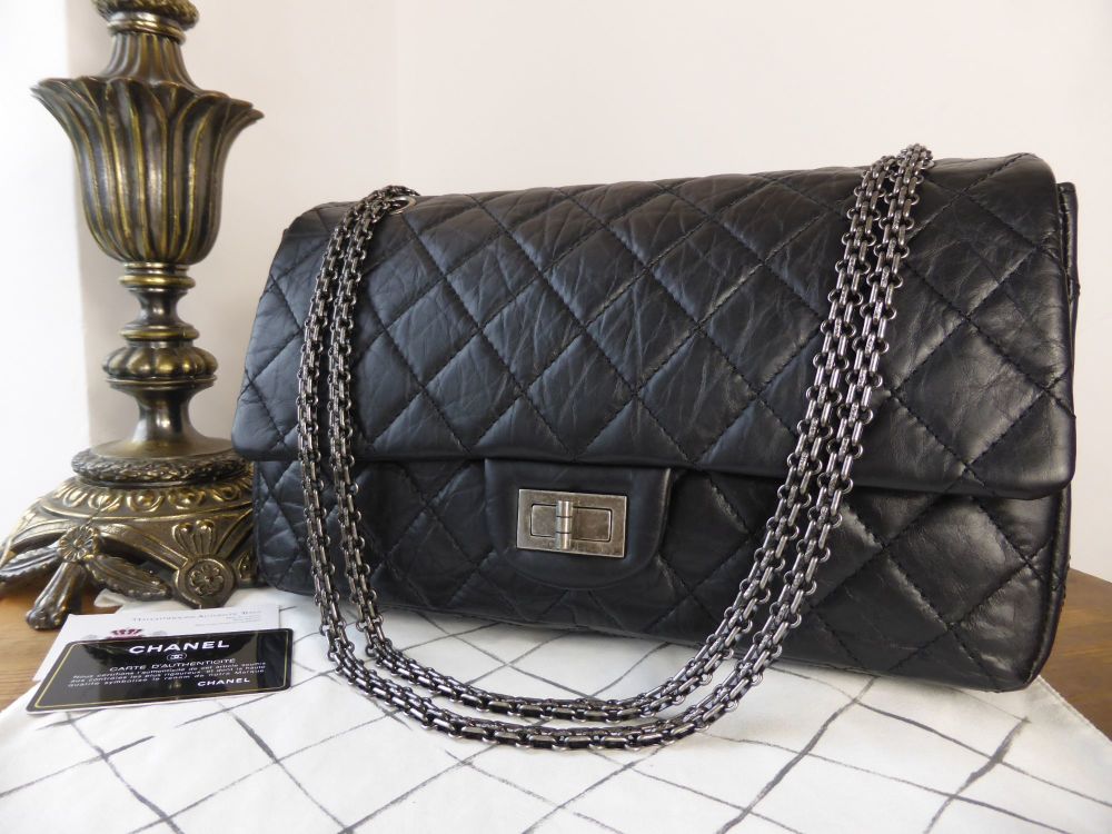 Chanel Reissue 227 Maxi Flap in Black Aged Calfskin with Ruthenium Hardware