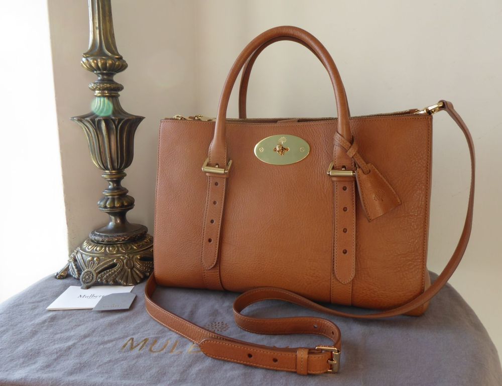 Mulberry Larger Sized Double Zip Bayswater Tote in Oak Natural Leather