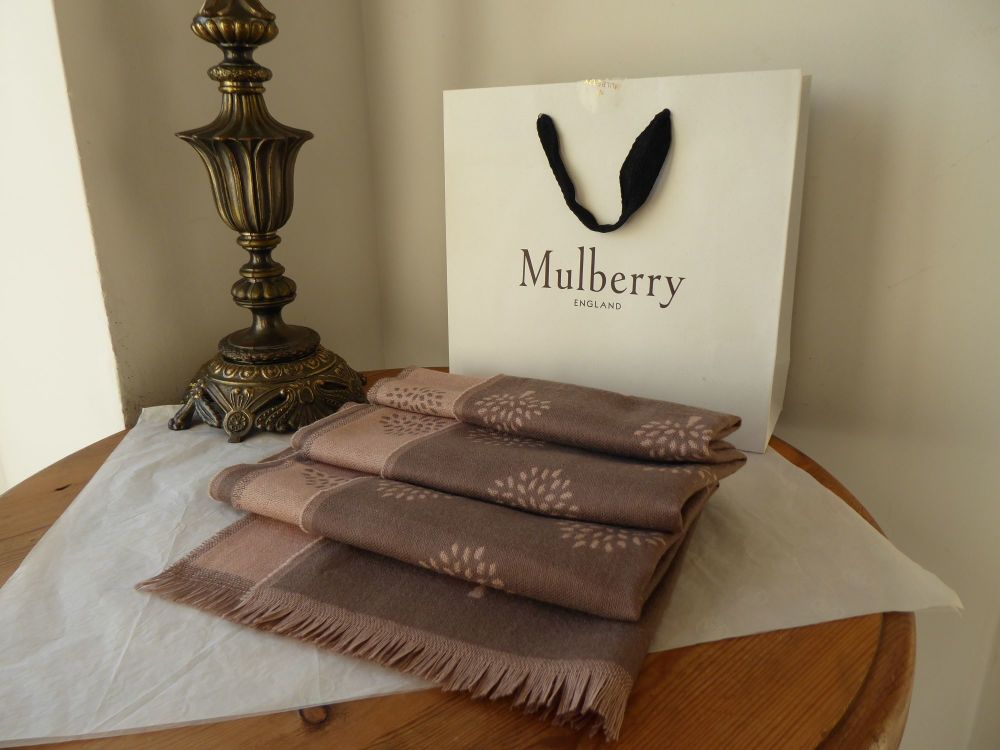 Mulberry Tree Rectangular Scarf Wrap in Reversible Taupe & Rosewater Extra Fine Merino Wool - SOLD