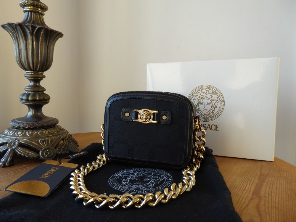 Versace Mini Medusa Icon Couture Twin Zipped Multi Pochette in Black Jacquard & Vitello Calfskin - SOLD