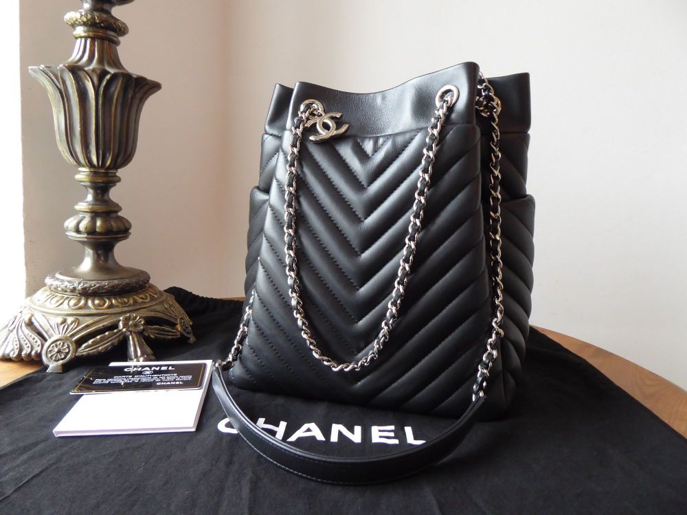 Chanel Urban Spirit Small Drawstring Bucket Bag in Black Lambskin with Silver Hardware - SOLD