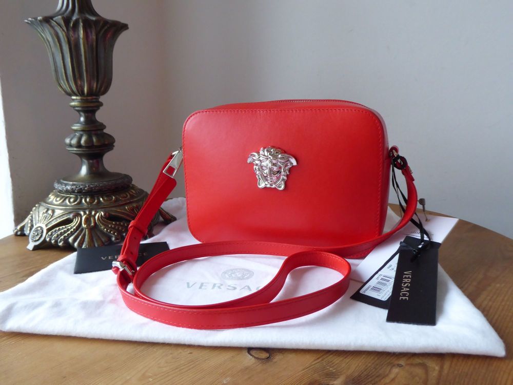 Versace Rockerfeller Camera Bag in Bright Red Vitello Calfskin with Shiny Silver Hardware - SOLD