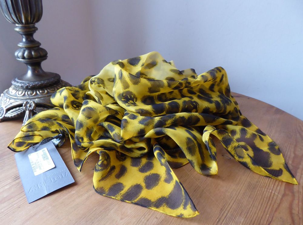 Alexander McQueen Leopard Skull Square Scarf in Ochre Gold Animalia Printed Silk Chiffon - SOLD