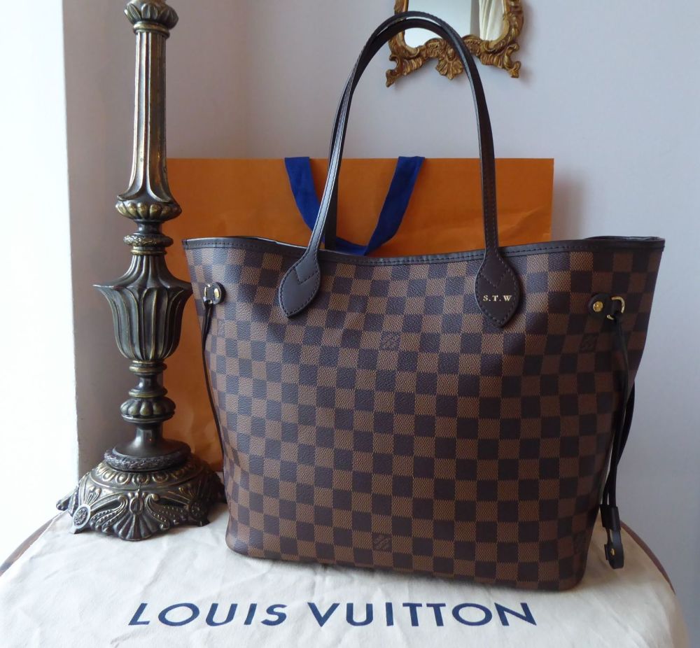 Louis Vuitton Neverfull MM in Damier Ebene with Heatstamped Initials - SOLD