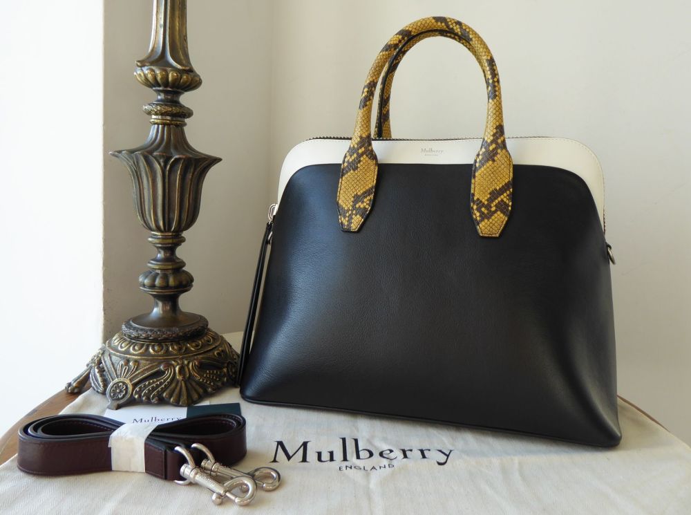 Mulberry Colville in Black & White Smooth Calf with Ayers Snakeskin Trim -  SOLD