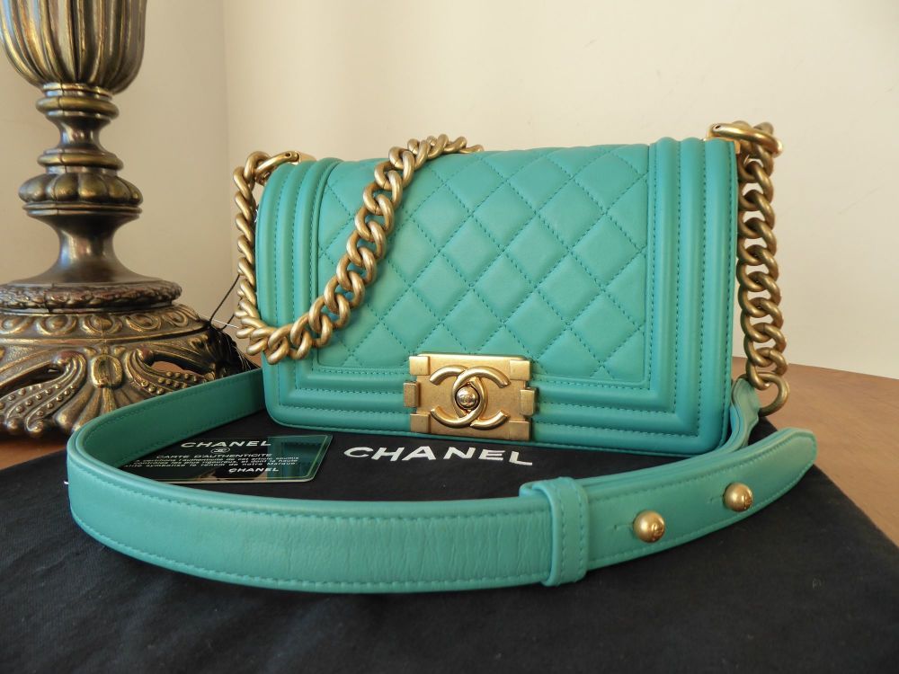 Chanel Small Boy Quilted Flap in Tiffany Aqua Lambskin with Antiqued  Champagne Gold Hardware - SOLD