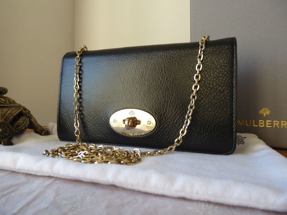 Mulberry Bayswater Shoulder Clutch Wallet on Chain in Black Soft Spongy Lea