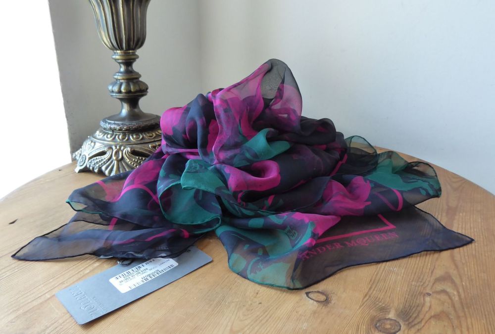 Alexander McQueen Decayed Dark Floral Large Square Skull Scarf Wrap in 100% Silk Chiffon - SOLD