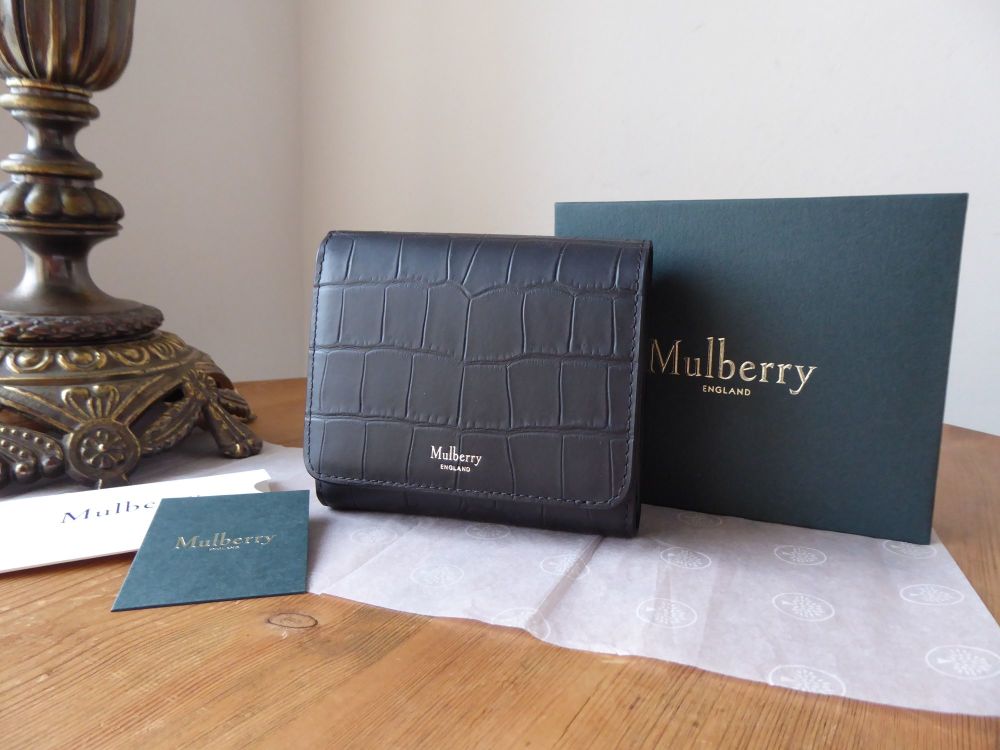Mulberry Small Continental French Purse in Black Matte Croc - New*
