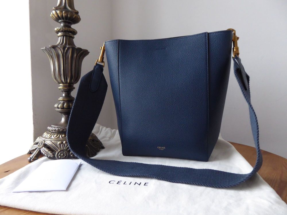 Céline Sangle Small Bucket Bag in Abyss Blue Soft Grained Calfskin