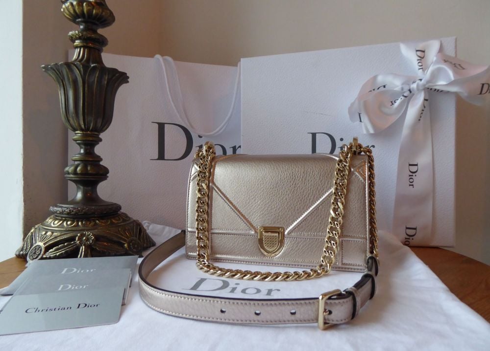 Dior Diorama Shoulder Clutch in Micro Cannage Argent Silver Patent Calfskin  - SOLD