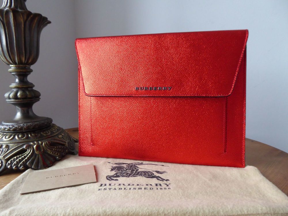 Burberry Limited Edition iPad Tech Case in Metallic Flame Cadmium Red Calfskin - SOLD