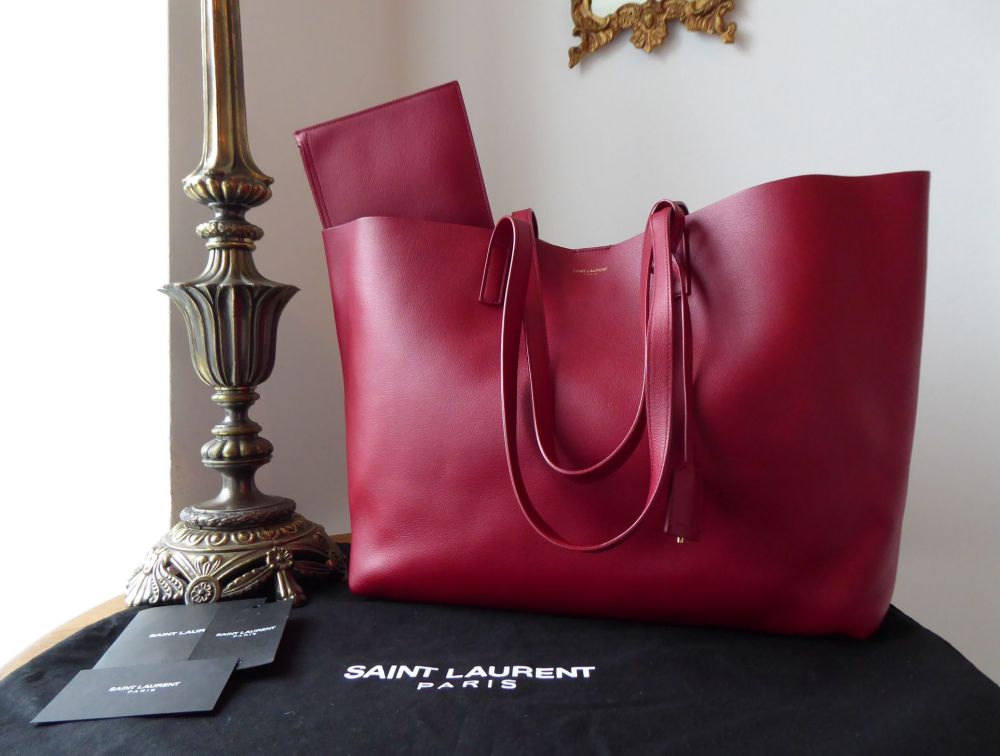 YSL Saint Laurent East West Supple Shopper Tote and Zip Pouch in Eros Red Calfskin - SOLD
