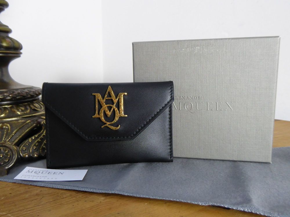 Alexander McQueen Insignia Envelope Card Holder in Smooth Soft Matte Black Calfskin - SOLD