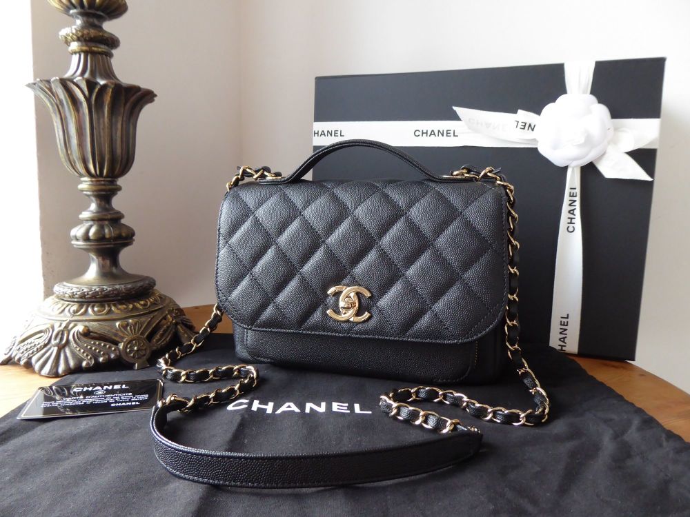 Chanel Medium Business Affinity Bag In Black Caviar With Champagne