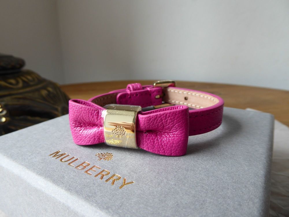 Mulberry Bow Bracelet in Mulberry Pink Glossy Goat with Shiny Gold Hardware - SOLD