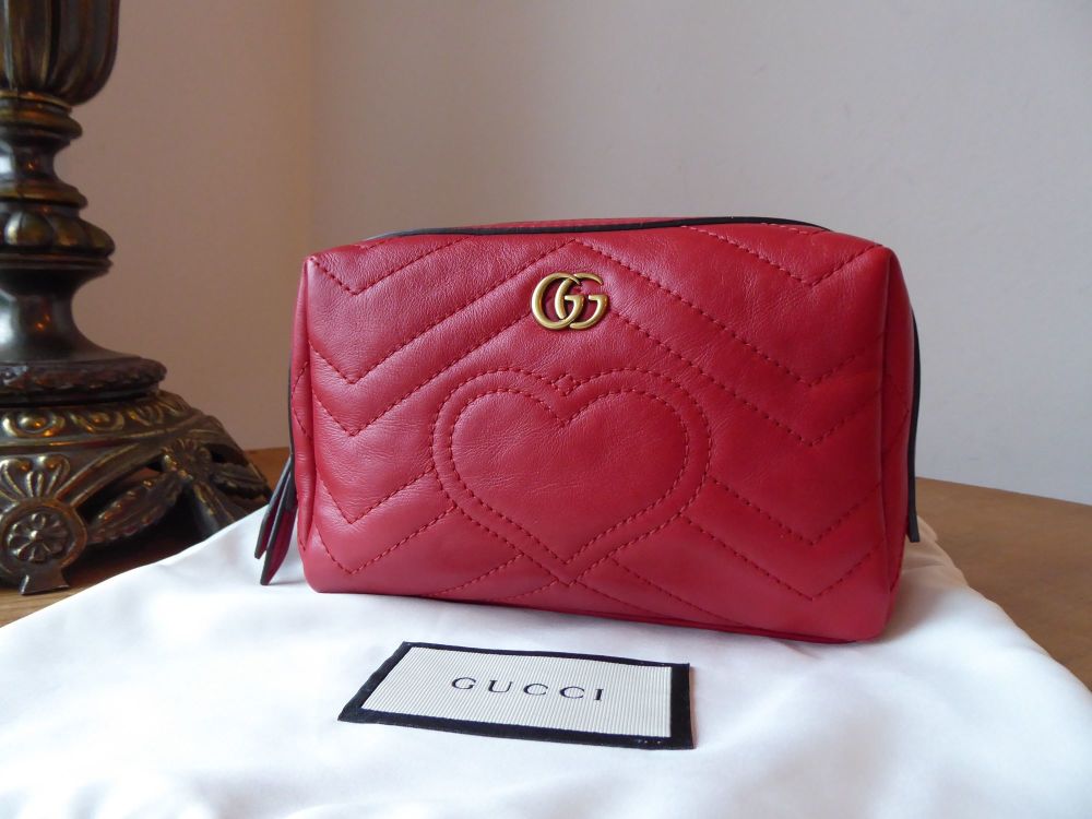 Gucci GG Marmont Cosmetic Case Zip Pouch in Hibiscus Red Calfskin Matelassé - SOLD