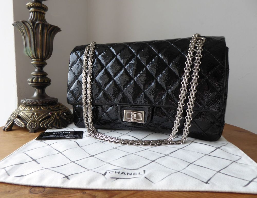 Chanel 227 Reissue Maxi 2.55 Flap in Black Distressed Patent Leather with  Shiny Silver Hardware - SOLD