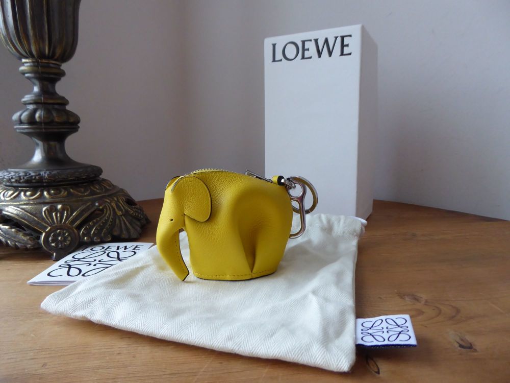 LOEWE Elephant Charm Zip Coin Purse in Bright Yellow Classic Calfskin with Palladium Hardware - SOLD