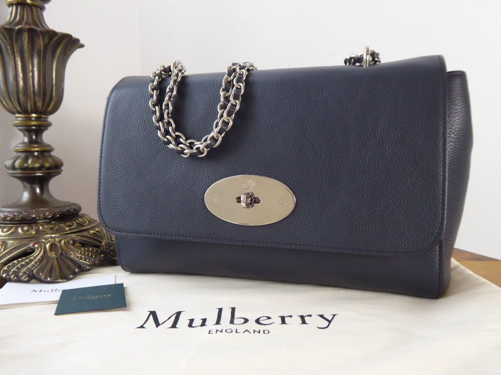 Mulberry Medium Lily in Midnight Blue Small Classic Grain with Brushed Silver Hardware - SOLD