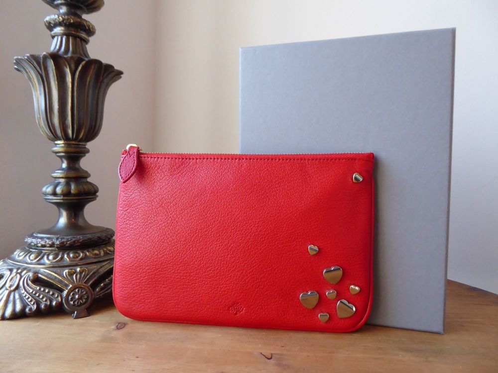 Mulberry Valentines Hearts Zip Pouch in Valentine Red Glossy Goat 