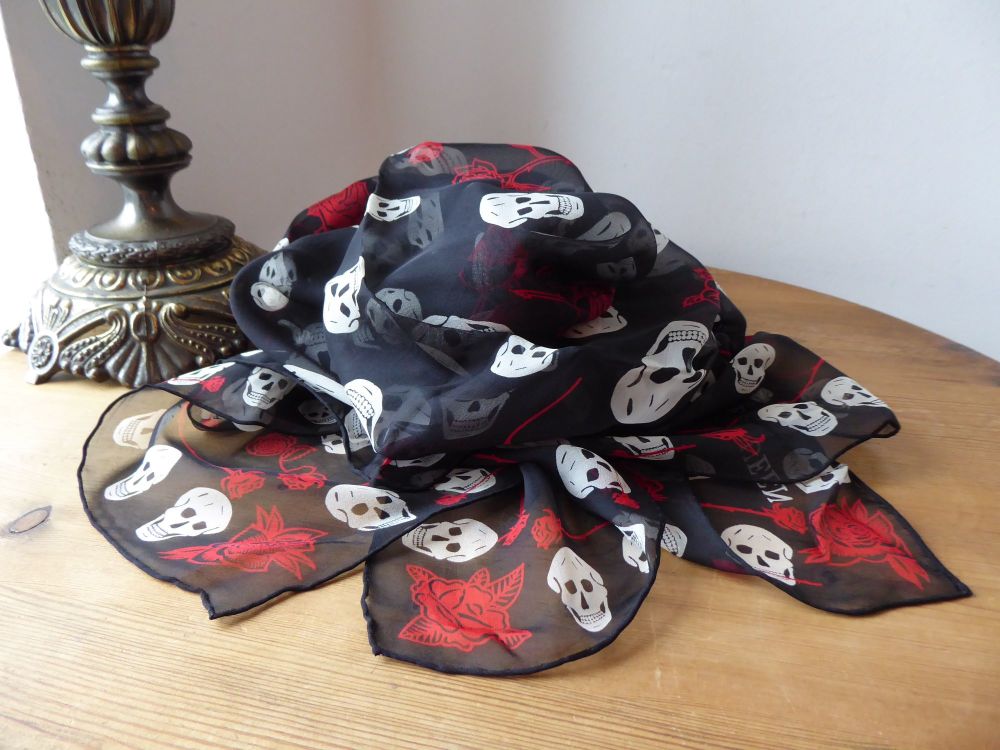 Alexander McQueen Skull and Roses Scarf Wrap in 100% Silk Chiffon - New*
