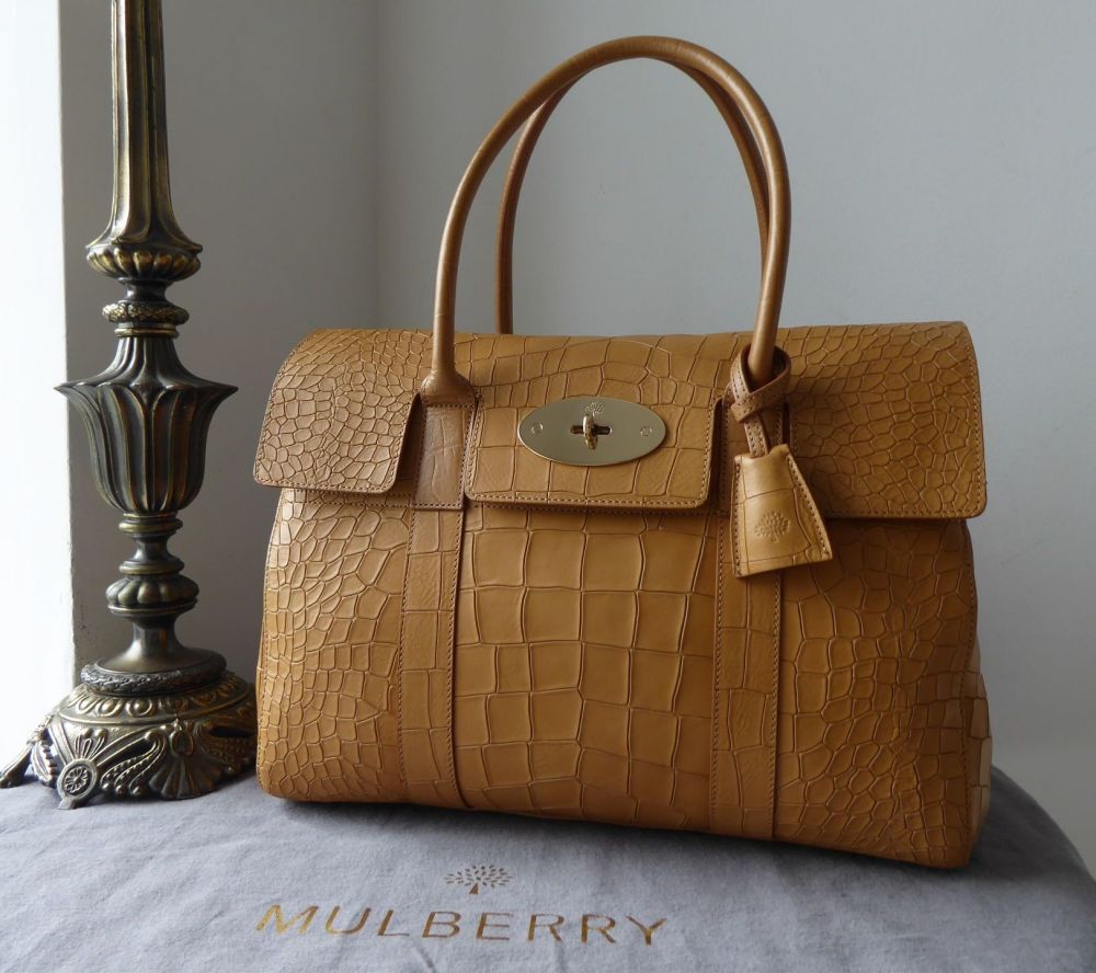 Mulberry Classic Heritage Bayswater in Camel Deep Croc Embossed Calfskin