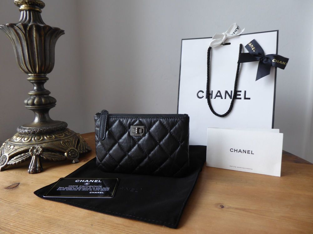 Chanel So Black Zip Purse Mini O Case in Black Aged Quilted Calfskin