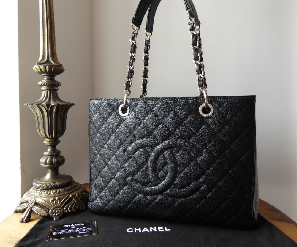 CHANEL Grand Shopping Tote GST Bag Black Caviar with Silver