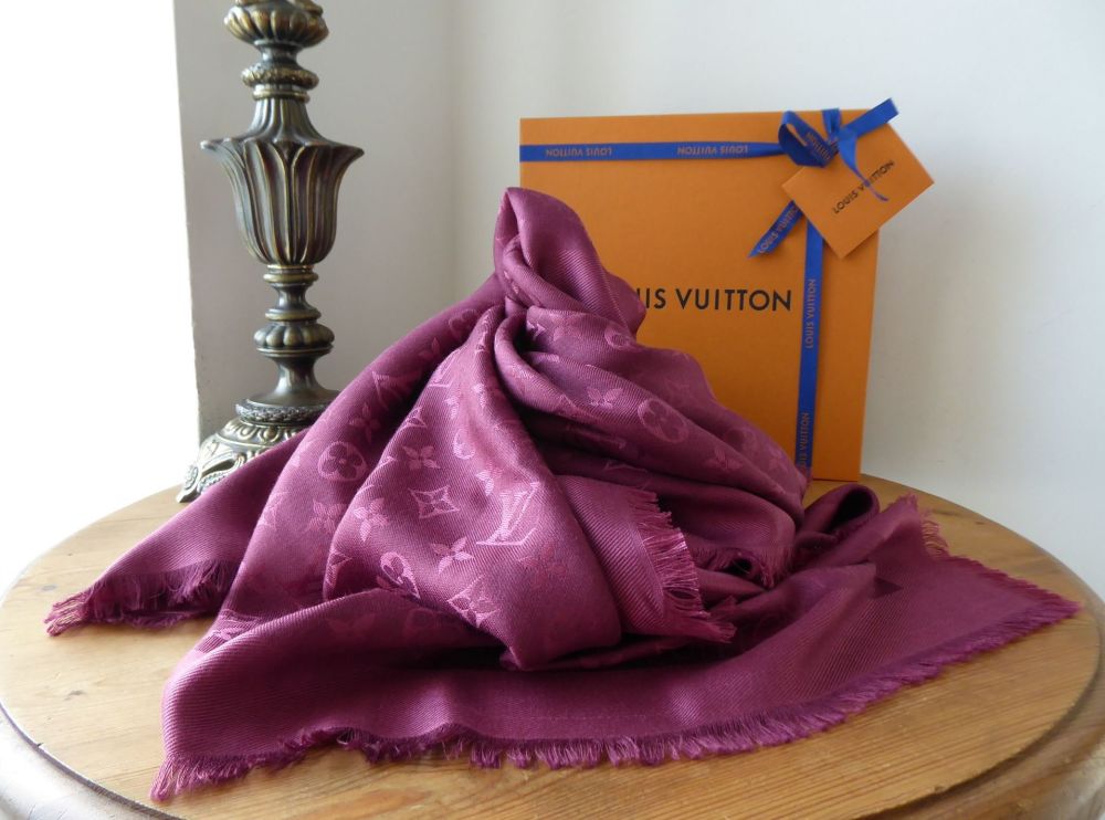 Louis Vuitton Monogram Scarf Shawl Stole in Wine Silk Wool Mix - SOLD