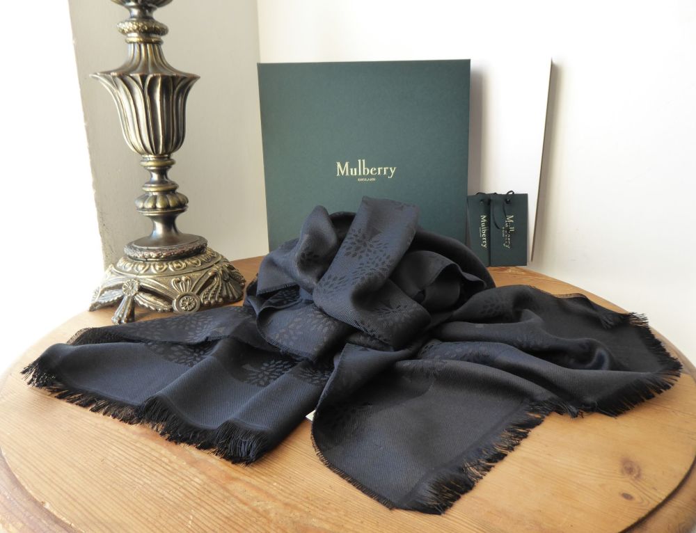 Mulberry Tree Rectangular Scarf in Black Silk Cotton Mix - New*
