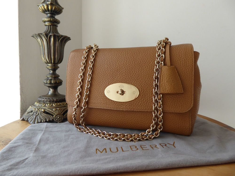 Mulberry Medium Lily in Deer Brown Soft Grain Leather with Shiny Pale ...