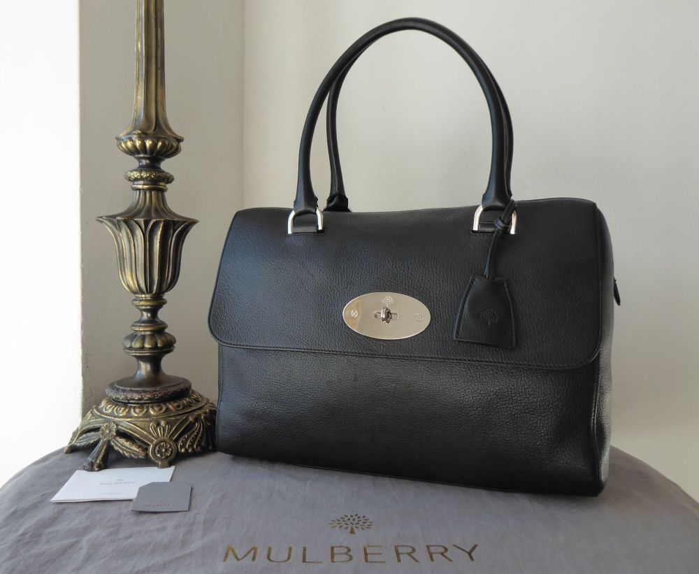 Mulberry Del Rey in Black Glossy Goat with Shiny Silver Nickel Hardware 