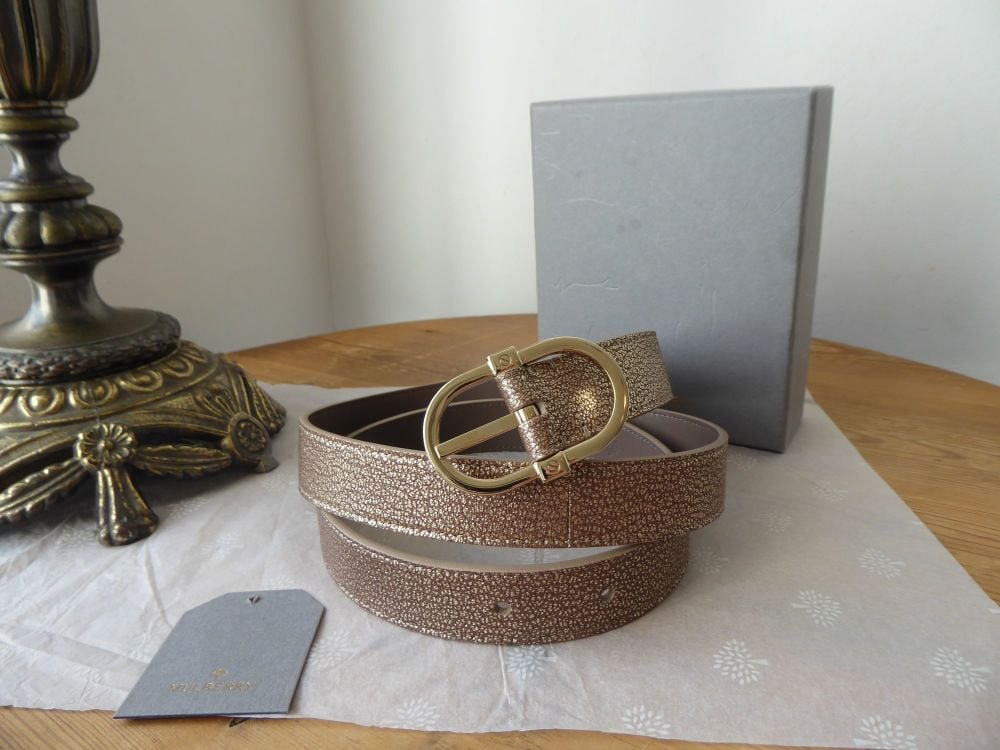 Mulberry Reversible Oval Buckle Belt in Metallic Mushroom Goatskin & Taupe Flat Calf - SOLD