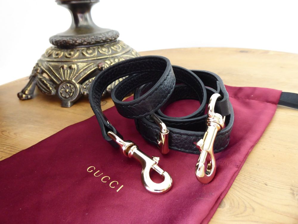 Gucci Long Adjustable Shoulder Strap in Black Calfskin with Shiny Pale Gold