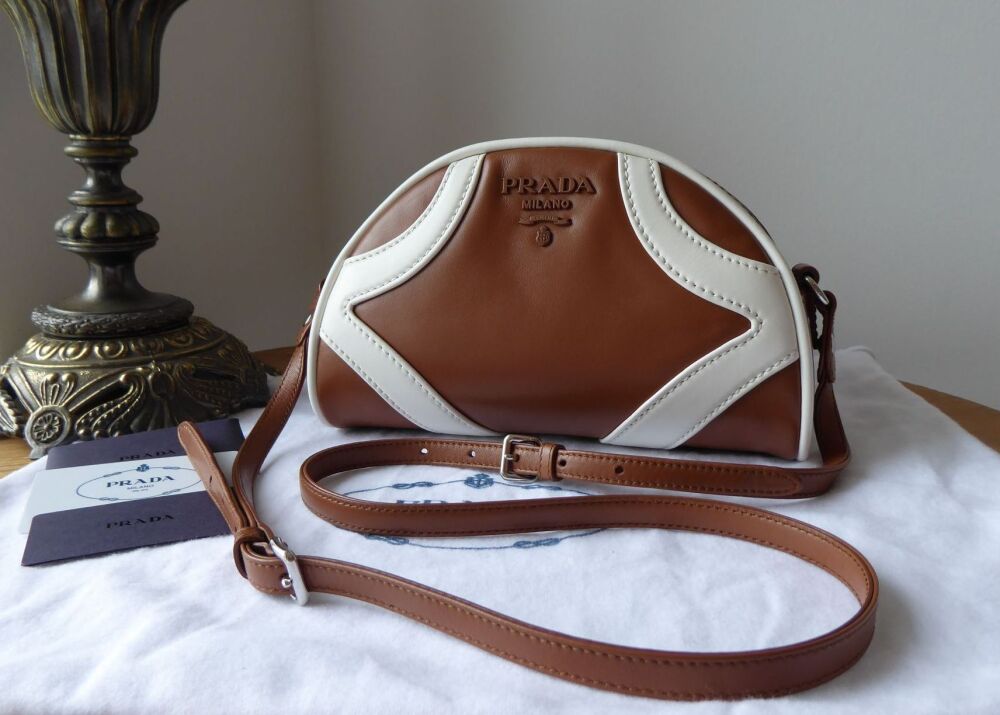 Prada Small Sporty Bowler in Cognac Bianco Soft Calf Leather - New*