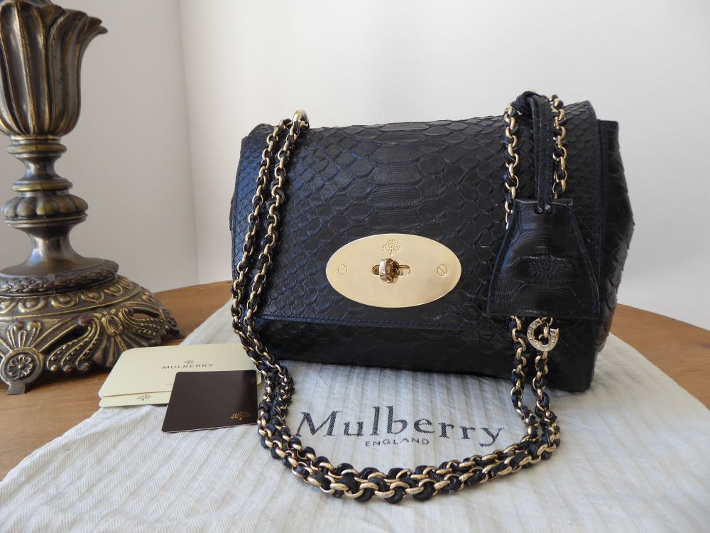 Mulberry Lily in Ink Blue Silky Snake Shine Printed Calfskin